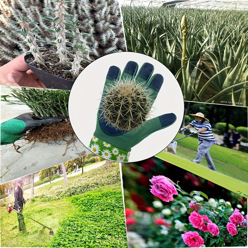 1 Pair Ambidextrous Thorn Proof Gardening Gloves, Polyester Material, Lead & Latex Free, Touch Screen Compatible, Breathable with Reinforced Fingertips & Extended Sleeves for Rose Pruning & Outdoor Work