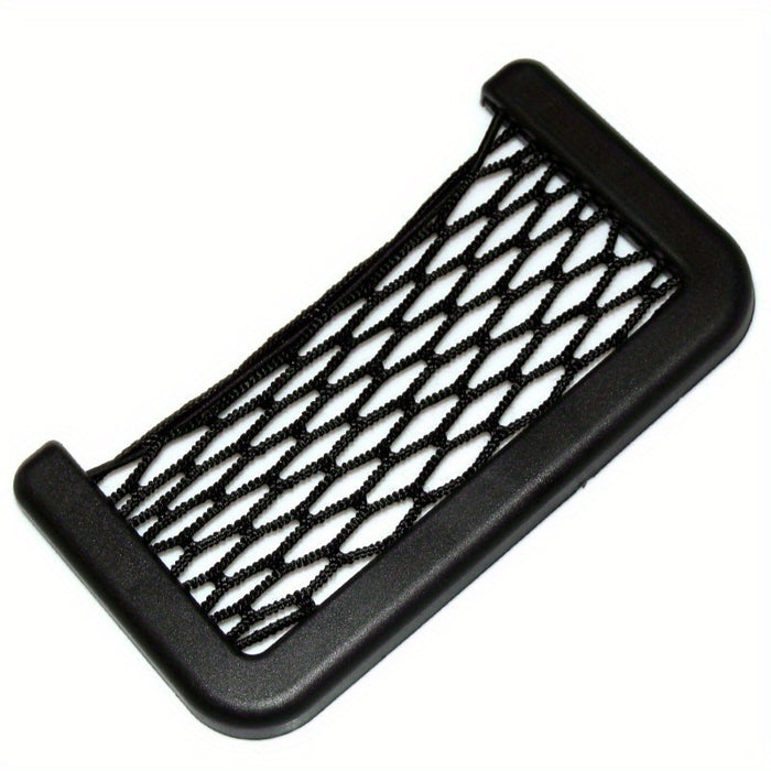 Adjustable Car Storage Net Pocket - Sleek Black, Easy Install for Phone & Cards