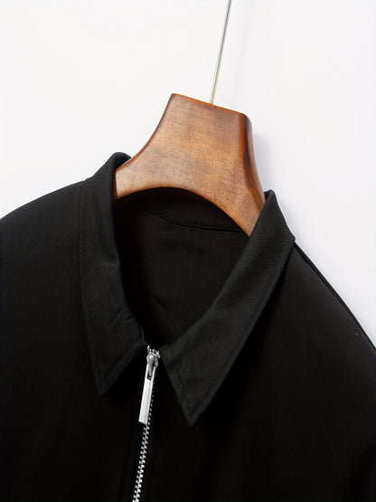 Men's Casual Long Sleeve Zipper Lapel Shirt with Chest Pocket, Spring/Fall Outdoor Wear