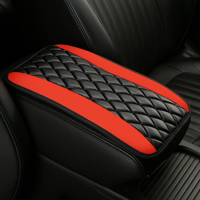 1pc Fit PU Leather Armrest Pad Cover with Diamond-Stitched Pattern, Non-Slip Sponge Center Console Mat for Car Interior Accessories, Available in 5 Colors (Black/Red/Blue/Purple/Gray)