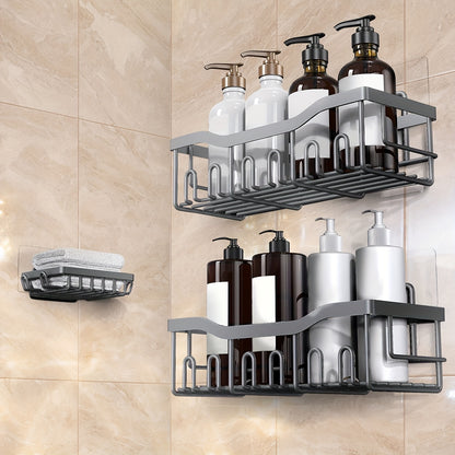 Adhesive Shower Caddy, 5 Pack Rustproof Stainless Steel Bath Organizers With Large Capacity, No Drilling Shelves For Bathroom Storage & Home Decor