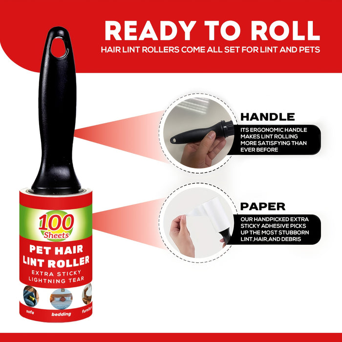 Value Pack of 100/300/400/600 Sheets of Pet Hair Removal Rollers, Including Refillable Sticky Rollers, Designed for Removing Pet Fur. Portable Lint Removers Suitable for Furniture, Carpets, Clothing, And Christmas Party Suppl