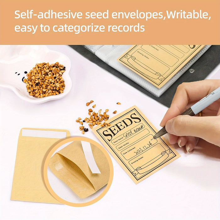 1 Set Garden Seeds Storage Organizers, Seed Organizer Binder with 50pcs Self-Sealing Seed Envelopes, Seed Packet Organizer, Seed Saver Binder