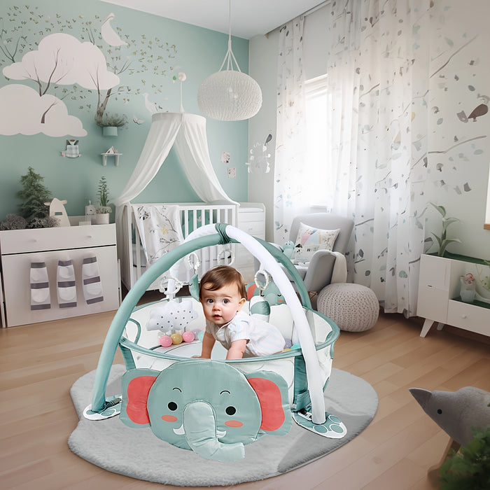 Dearlomum 4 In 1 Baby Play Mat Baby Gym, Tummy Time Mat For Floor Activity Fitness Ball Pit, Includes 30 Balls With 5 Baby Learning Sensory Baby Toys For Newborn Boys And Girls Gift