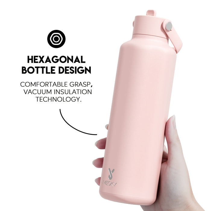 Meoky 24oz Hexagonal Insulated Stainless Steel Water Bottle - Leakproof, BPA-Free, Keeps Drinks Cold for 24 Hours, with Lid & Spout, Portable with Handle - Ideal for Sports, Fitness, Hiking, Driving - Great Thanksgiving & Chr