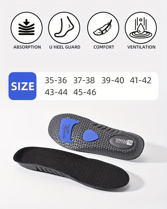 1 Pair COSYLEE High-Elasticity Arch Support Insoles for Running Shoes - Durable EVA Material, Black with Blue Accents, Textured Comfort Design, Ideal for Sports & Casual Footwear, Shoe Accessories