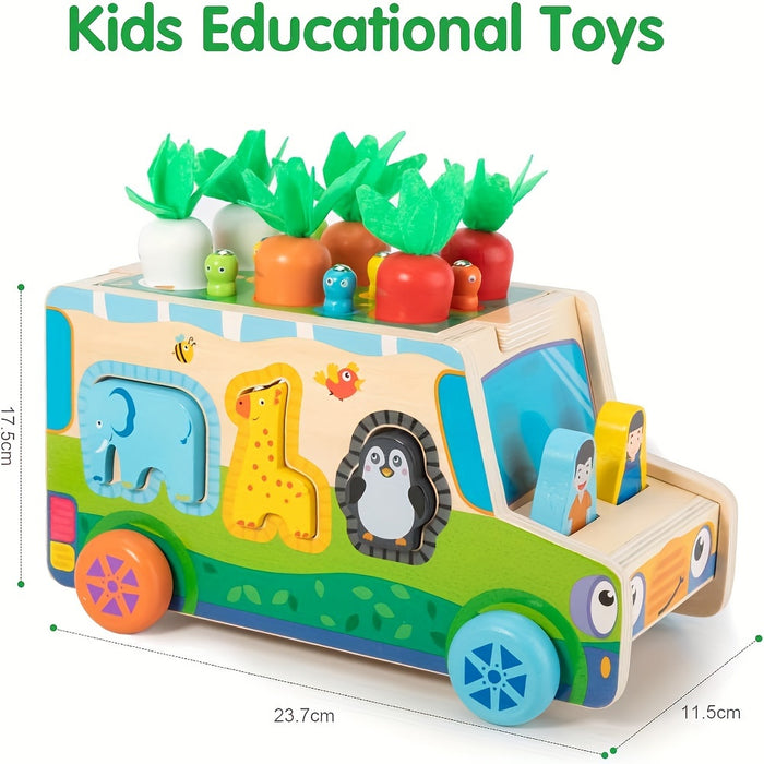 Educational Toys for 0 1 2 3 Year Old Boys And Girls, Carrots Wooden Shape Sorting Toys W Vegetables & Farm Animals Blocks, Christmas And Birthday Gift for Toddlers