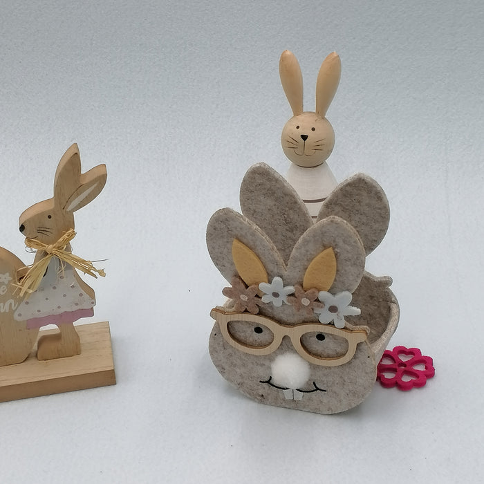 Light Grey Felt Fabric Cute Rabbit Basket, Easter Party Storage Decorative Basket, No Feathers, Holiday Home Decor