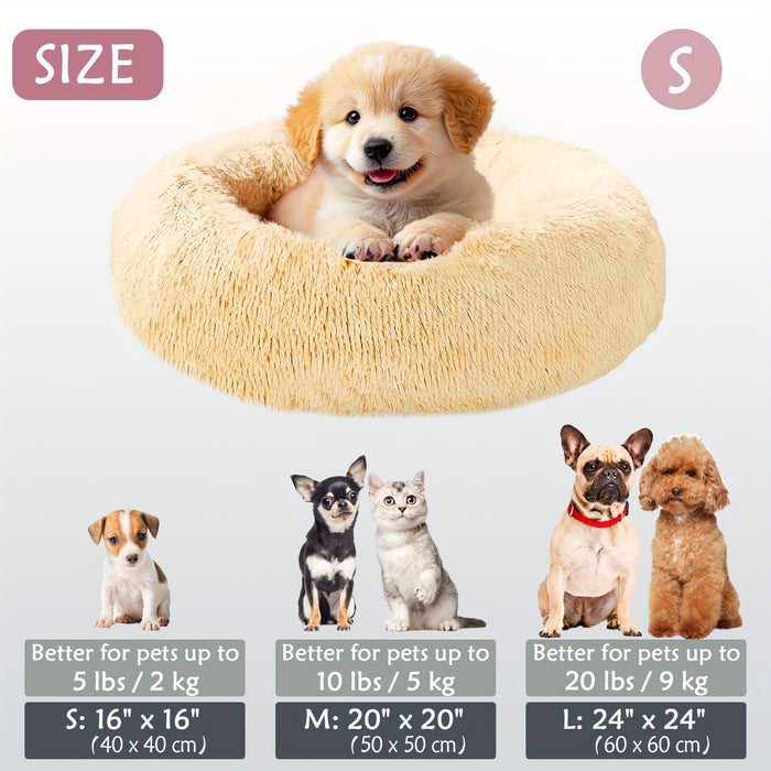Calming Dog & Cat Bed, Donut Cuddler Warming Cozy Soft Round Bed, Fluffy Faux Fur Plush Cushion Bed For Small Medium And Large Dogs And Cats (16"/20"/24"/28"/31"/39") Christmas Gift