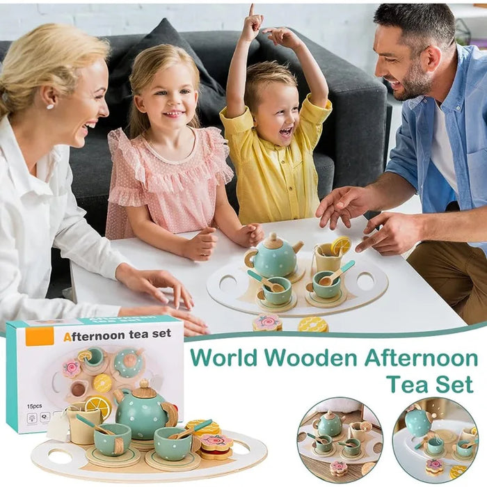 Wooden Afternoon Tea Set Toy Pretend Play Food Learning