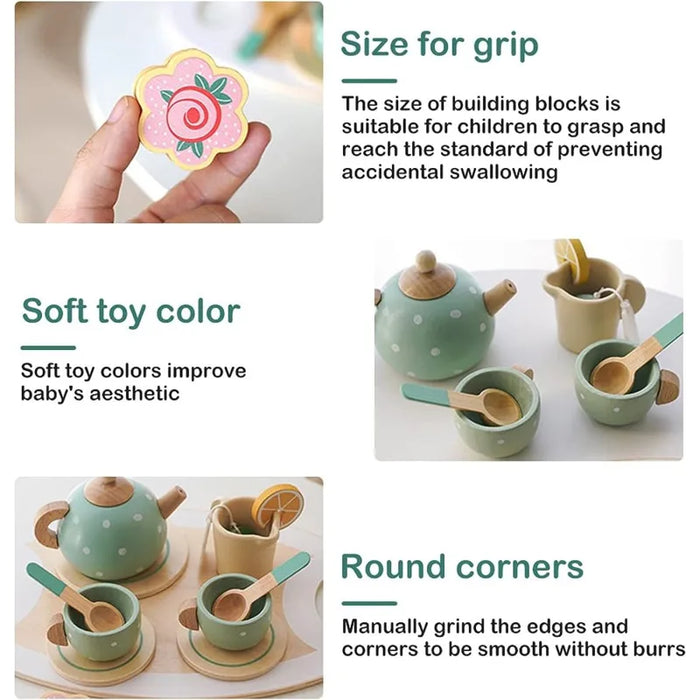 Wooden Afternoon Tea Set Toy Pretend Play Food Learning