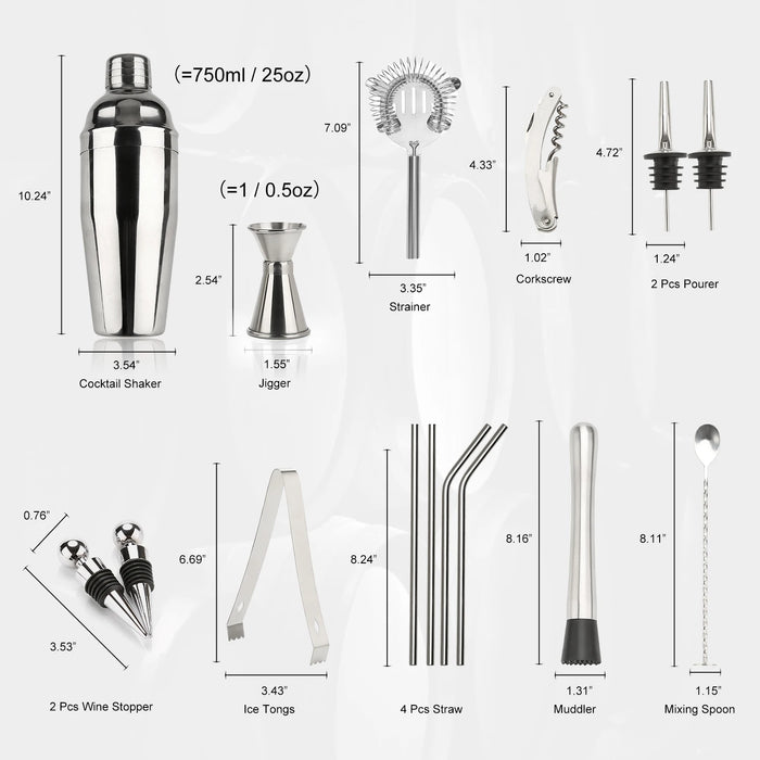 Cocktail Shaker Making Set Stainless Steel Bar Tools Bartender Kit 750ML Mixer Wine Martini Boston Shaker Kit For Drink Party