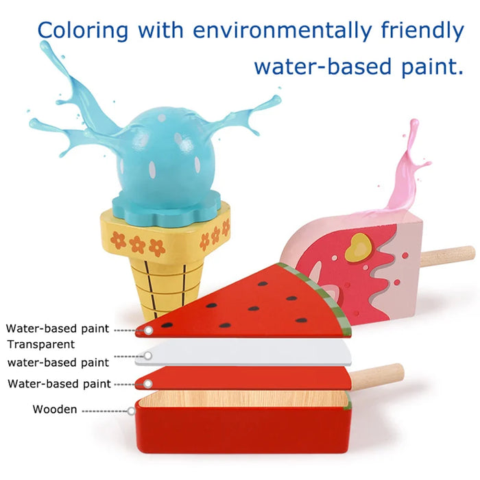 Children Simulation Food Kitchen Toys Wooden Ice Cream Dessert Simulation