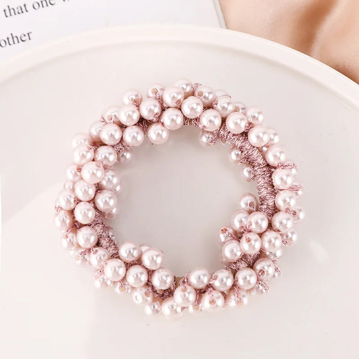 Woman Elegant Pearl Hair Ties Beads Girls Bow Scrunchies Rubber Hairbands Ponytail Holders Hair Accessories Elastic Hair Bands