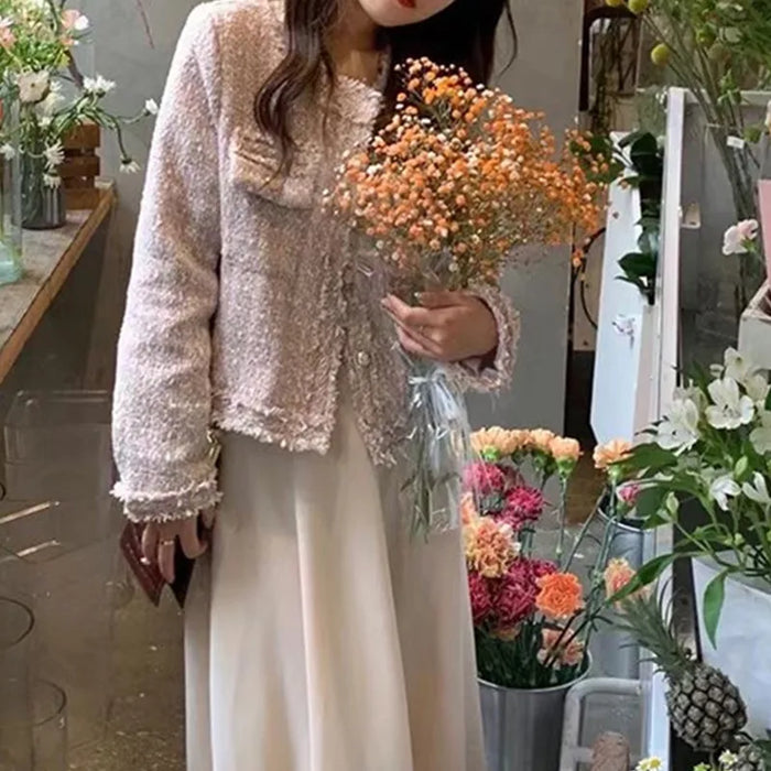 SMTHMA Fashion Korean Chic Vintage Tweed Woolen Jacket Coat
