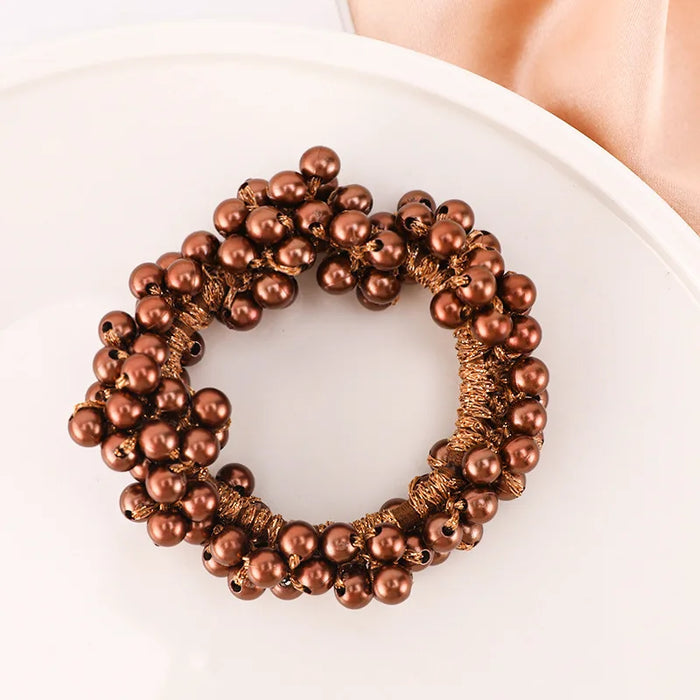Woman Elegant Pearl Hair Ties Beads Girls Bow Scrunchies Rubber Hairbands Ponytail Holders Hair Accessories Elastic Hair Bands