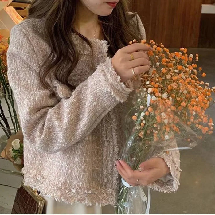 SMTHMA Fashion Korean Chic Vintage Tweed Woolen Jacket Coat