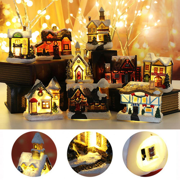 Christmas Scene Village Houses Town Decoration With Warm White Led Light