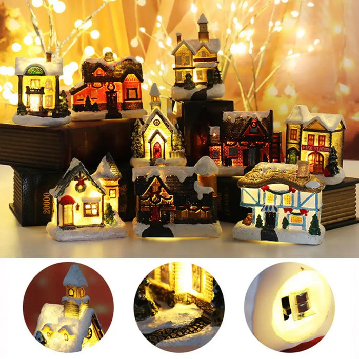 Christmas Scene Village Houses Town Decoration With Warm White Led Light