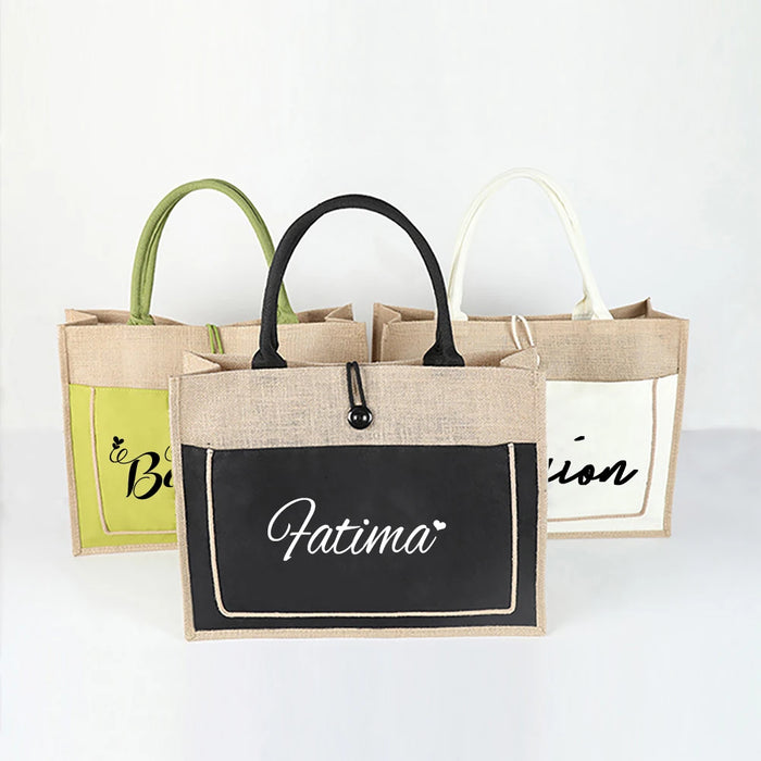 Personalized Large Jute Cotton Tote Bag