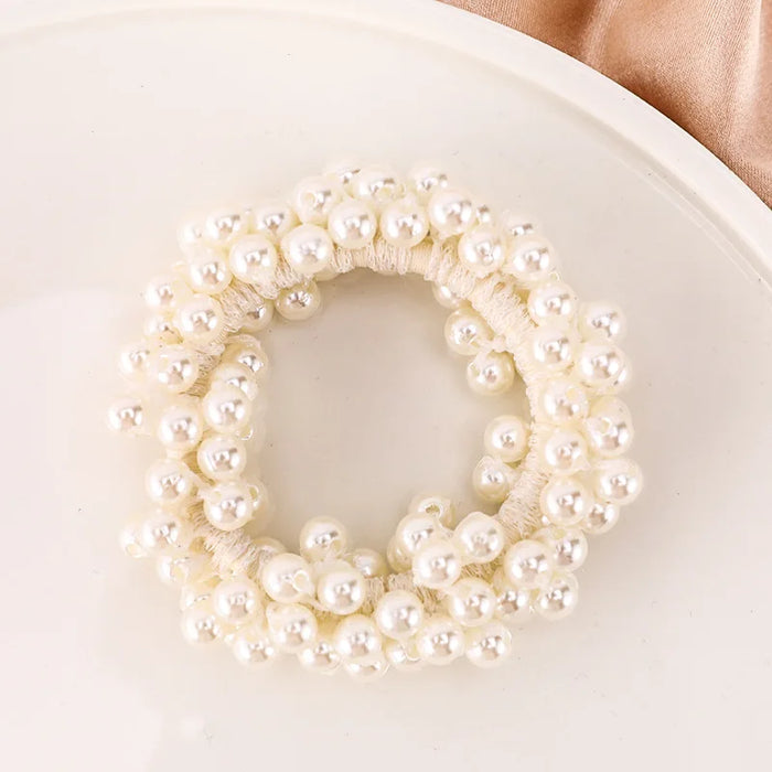 Woman Elegant Pearl Hair Ties Beads Girls Bow Scrunchies Rubber Hairbands Ponytail Holders Hair Accessories Elastic Hair Bands
