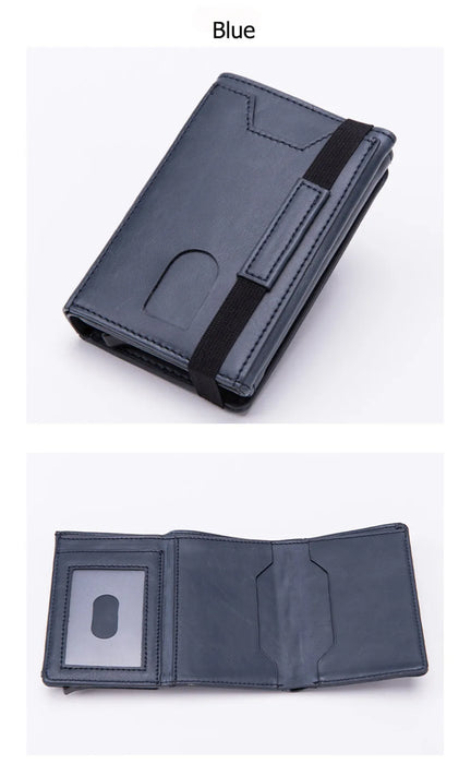 Custom Engraving Wallet Men Credit Card Holder RFID Blocking Anti-thief Leather Purse Card Wallet with ID Window Coin Pocket Bag