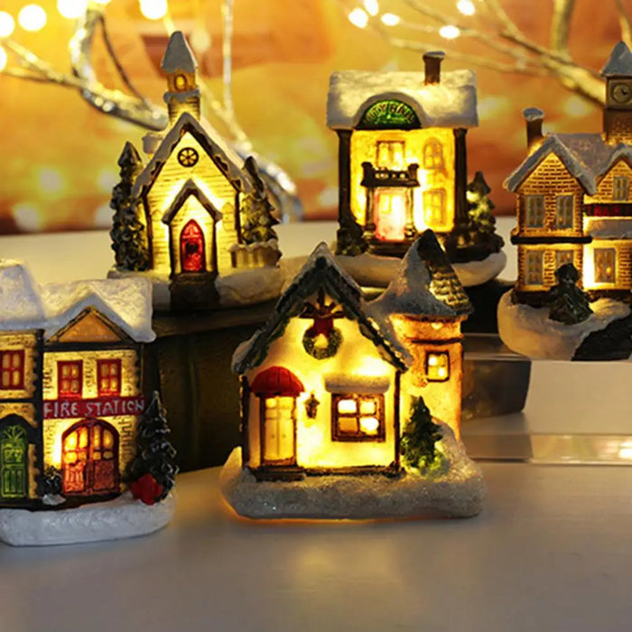 Christmas Scene Village Houses Town Decoration With Warm White Led Light