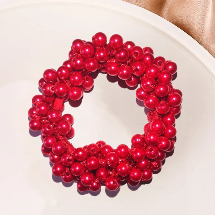 Woman Elegant Pearl Hair Ties Beads Girls Bow Scrunchies Rubber Hairbands Ponytail Holders Hair Accessories Elastic Hair Bands