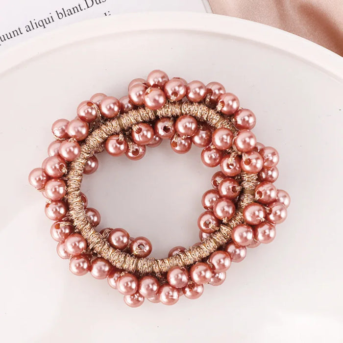 Woman Elegant Pearl Hair Ties Beads Girls Bow Scrunchies Rubber Hairbands Ponytail Holders Hair Accessories Elastic Hair Bands