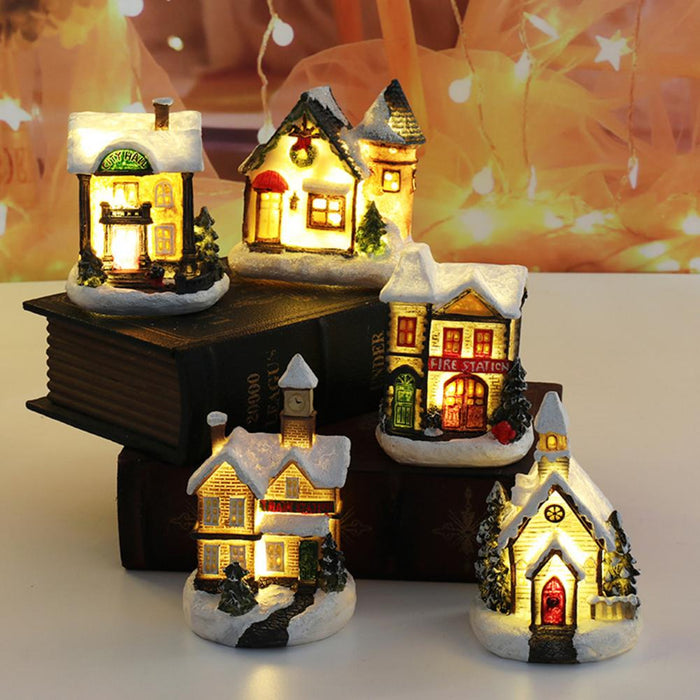 Christmas Scene Village Houses Town Decoration With Warm White Led Light
