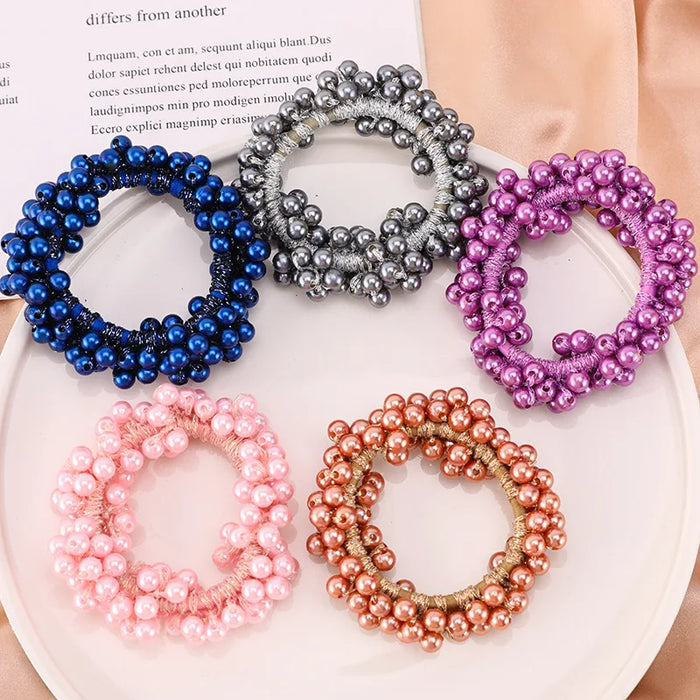 Woman Elegant Pearl Hair Ties Beads Girls Bow Scrunchies Rubber Hairbands Ponytail Holders Hair Accessories Elastic Hair Bands
