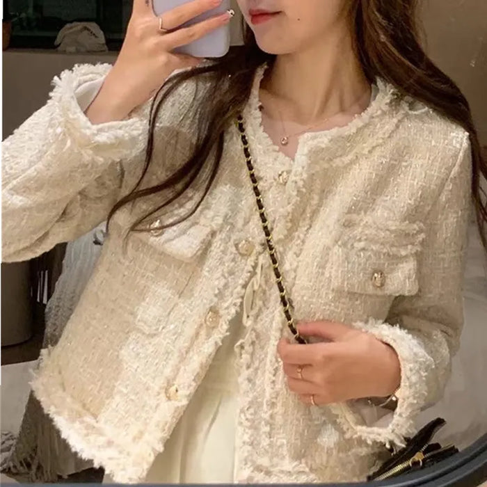 SMTHMA Fashion Korean Chic Vintage Tweed Woolen Jacket Coat