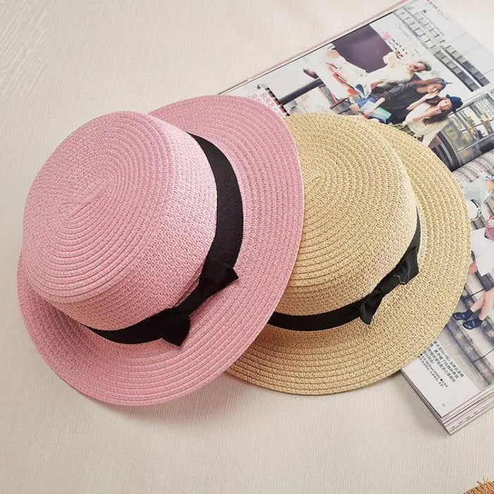 COKK Panama Simple Summer Beach Hat Female Casual Lady Women Flat Brim Bowknot Straw Cap Girls Sun Hat Chapeu Feminino