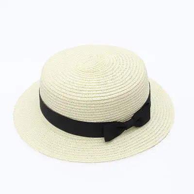 COKK Panama Simple Summer Beach Hat Female Casual Lady Women Flat Brim Bowknot Straw Cap Girls Sun Hat Chapeu Feminino