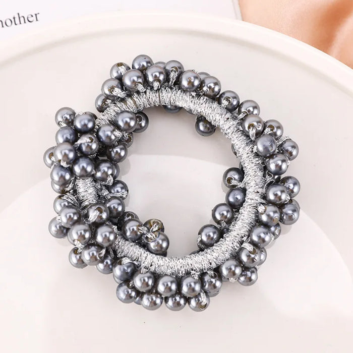 Woman Elegant Pearl Hair Ties Beads Girls Bow Scrunchies Rubber Hairbands Ponytail Holders Hair Accessories Elastic Hair Bands