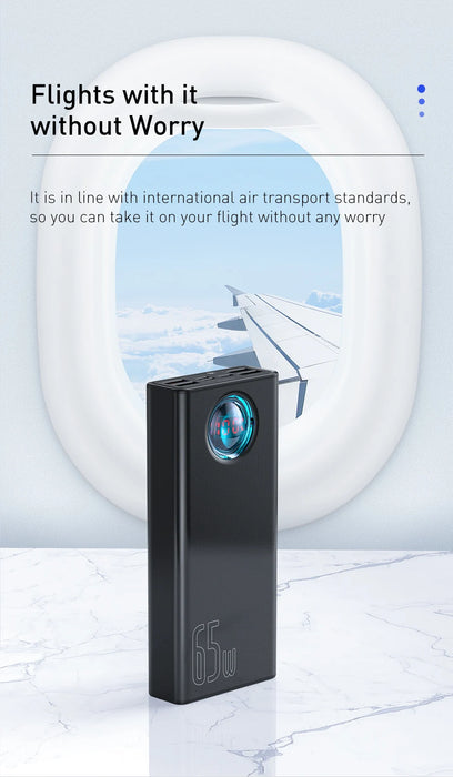 Baseus Power Bank 30000mAh 65W PD3.0 Quick Charging 3.0 FCP SCP Portable External For iPhone 14 12 13 Laptop Tablet Power bank
