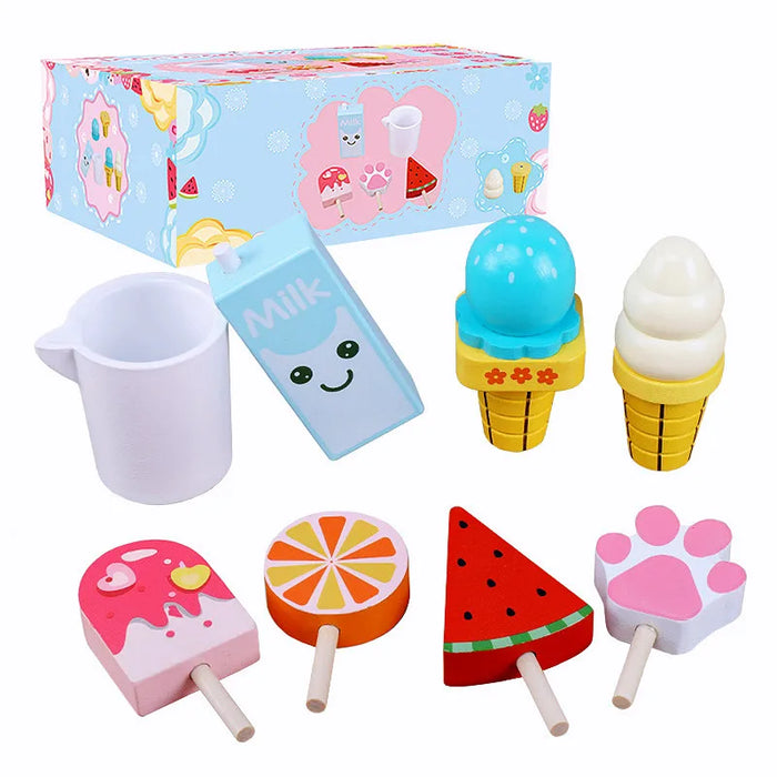 Children Simulation Food Kitchen Toys Wooden Ice Cream Dessert Simulation