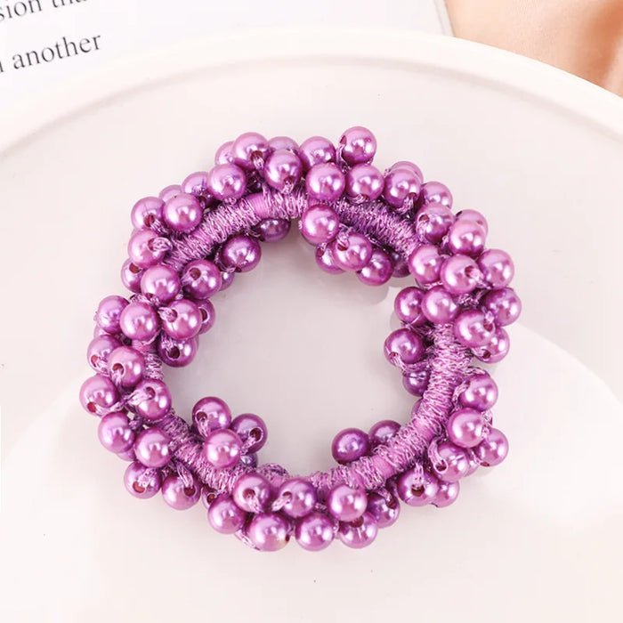 Woman Elegant Pearl Hair Ties Beads Girls Bow Scrunchies Rubber Hairbands Ponytail Holders Hair Accessories Elastic Hair Bands