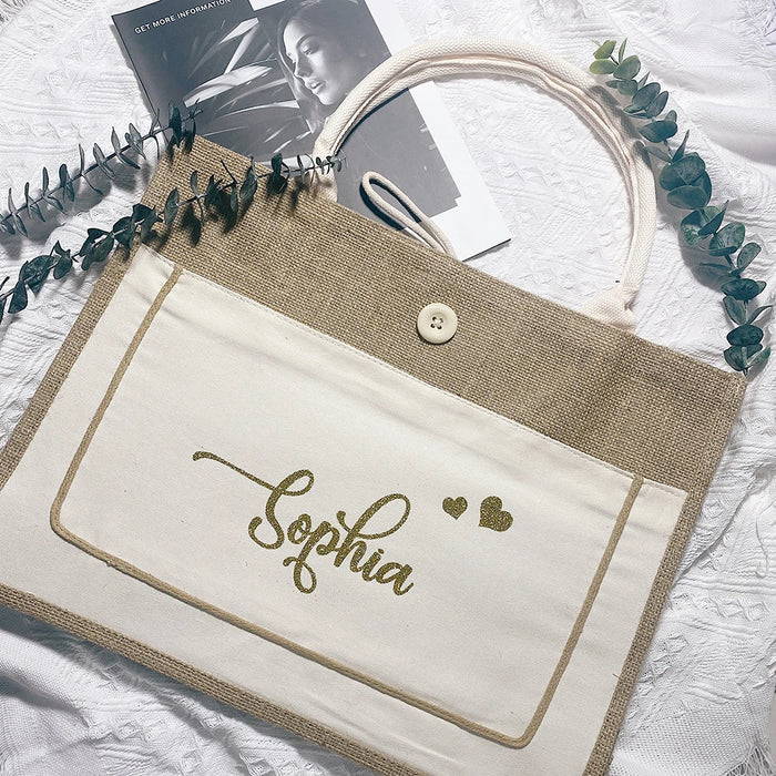 Personalized Large Jute Cotton Tote Bag