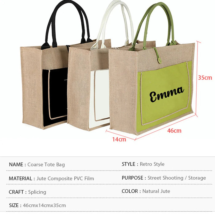 Personalized Large Jute Cotton Tote Bag