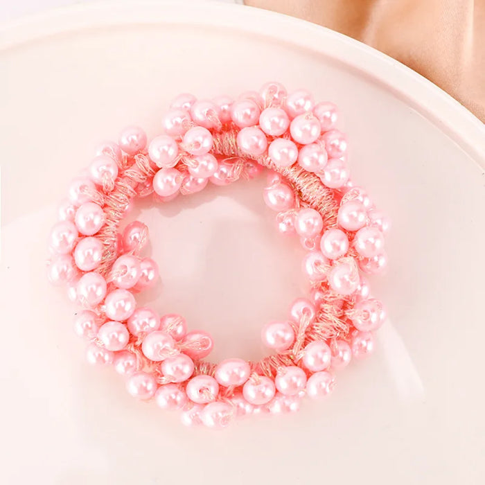 Woman Elegant Pearl Hair Ties Beads Girls Bow Scrunchies Rubber Hairbands Ponytail Holders Hair Accessories Elastic Hair Bands