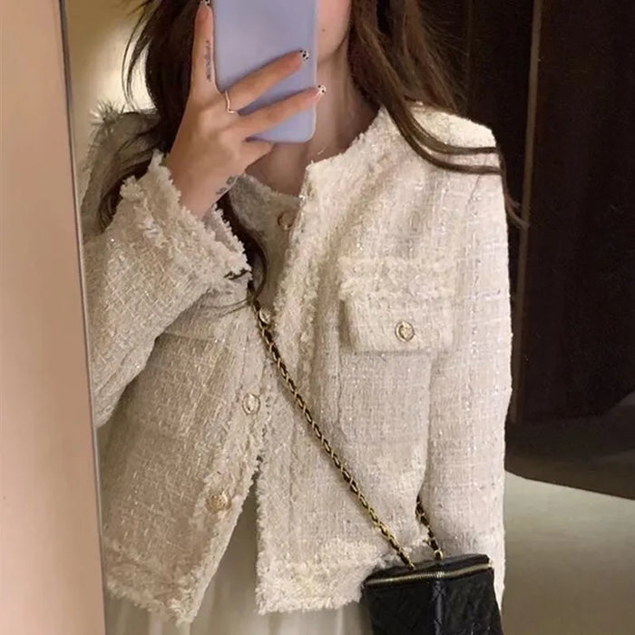 SMTHMA Fashion Korean Chic Vintage Tweed Woolen Jacket Coat