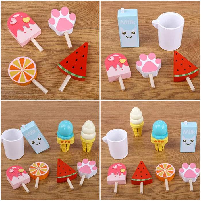 Children Simulation Food Kitchen Toys Wooden Ice Cream Dessert Simulation