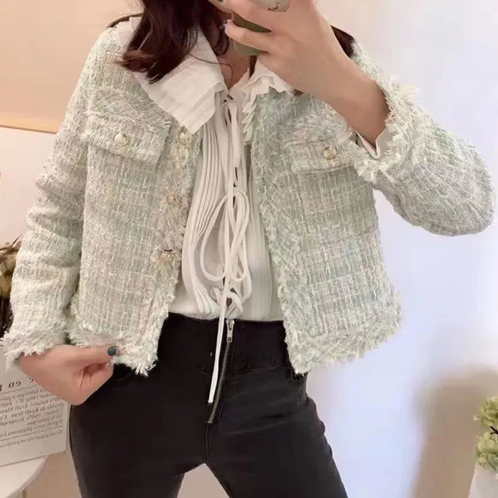 SMTHMA Fashion Korean Chic Vintage Tweed Woolen Jacket Coat