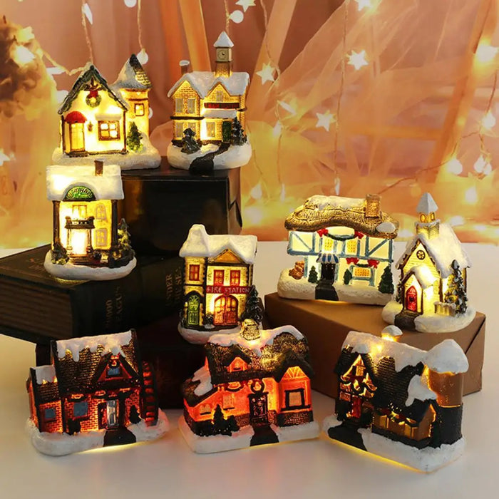 Christmas Scene Village Houses Town Decoration With Warm White Led Light