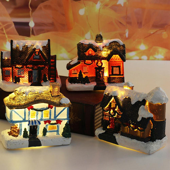 Christmas Scene Village Houses Town Decoration With Warm White Led Light