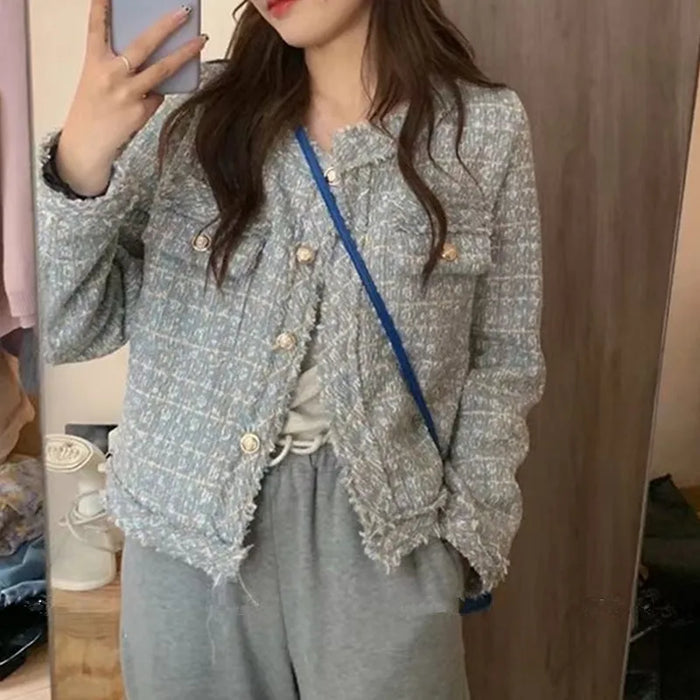 SMTHMA Fashion Korean Chic Vintage Tweed Woolen Jacket Coat