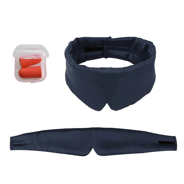Dark sleep mask with orange earplugs