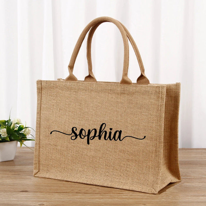 Personalized Name Large Jute Handbag Tote Bag