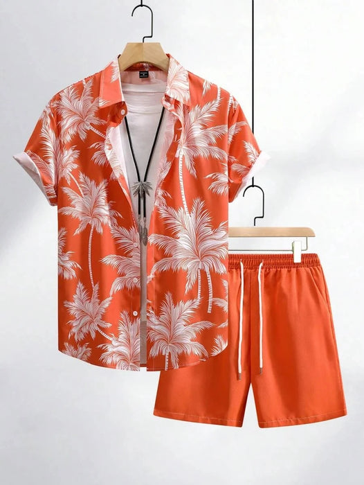 2024 Men Sets Print Patchwork Lapel Short Sleeve Casual Shirt Beach Shorts Summer Streetwear Vacation Hawaiian Suits Men S-5XL